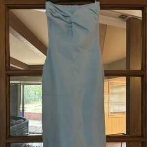 Amazon Strapless Light Blue Midi Dress with Twist Bust Detail